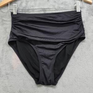 Merona Swim Bottoms Womens Size S Black Solid High Waist Ruched High Cut Beach
